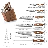 XINZUO 8 Piece Damascus Kitchen Knife Set with Block and Sharpener, Japanese AUS-10 Professional Chef Knife Set with Multifunctional Kitchen Scissors,Black Walnut Wood Handle,Exquisite Box Package