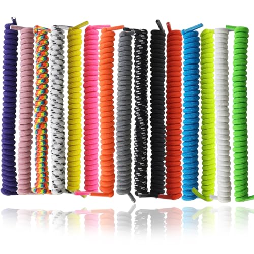 RONYOUNG 30PCS Curly No Tie Shoelaces Anti-fall Elastic Spring Shoe Laces No Tie Trainer Kids Shoe Laces Colours for Childs and Adults Suitable in Sports Flat Shoelace 15 Colors(15Pairs)