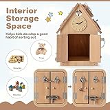 Costzon Montessori Busy House Toy, Wooden Multi-Purpose Play House w/Interior Storage Space & Sensory Games for Fine Motor Skills, Educational Learning Toy for Boys & Girls Age 3 + (Log Color)