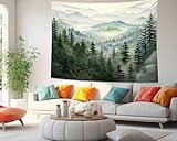 QGHOT Misty Forest Tapestries, Mountain Nature Tapestry Wall Hanging, Landscape Art Tapesty for Bedroom Living Room College Dorm Decoration Wall Hanging 90x70in