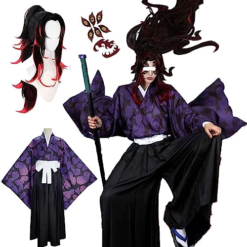Lmetsky Kokushibo Cosplay Costume Yoriichi Tsugikuni Cosplay Kimono Outfit Uniform Wig Robe Halloween