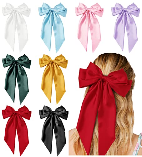 Hair Bows for Women Girls 8 PCS Hair Ribbon Bow Hair Clips with Long Tails Vintage Hair Accessories for Women