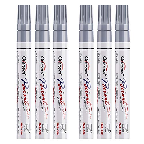 Silver Paint Markers Pens - Single color 6 Pack Permanent Oil Based Metallic Paint Pen, Medium Tip, Quick Dry and Waterproof Marker for Rock, Wood, Fabric, Plastic, Canvas, Glass, Mugs, Canvas