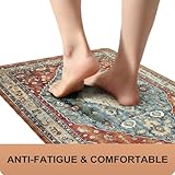 Collive Boho Kitchen Mat 2PCS Cushioned Kitchen Mats for Floor, Anti-Fatigue Mat Waterproof Kitchen Rug Set of 2 Non-Skid Comfort Standing Mat for Kitchen, Office, Sink, Laundry, 17"x30"+17"x47"