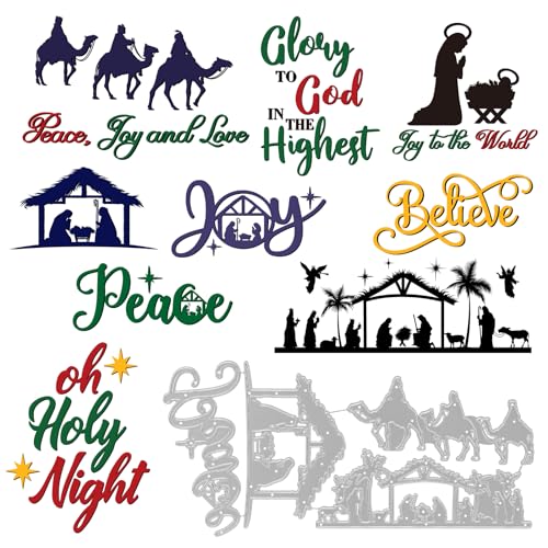Whaline 9Pcs Christmas Nativity Metal Die Cuts Nativity Scene Steel Cutting Dies Embossing Stencils Templates for DIY Crafts Card Making Scrapbook Photo Album Stamp Decor