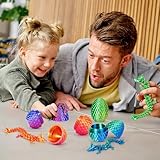 4PCS 3D Printed Easter Dragon Eggs with Dragon Inside, Mini Mystery Dragon Egg Articulated Crystal Dragon Fidget Toy, Surprise 3D Printed Animals Toy Easter Basket Stuffers (4-Piece Set-A)