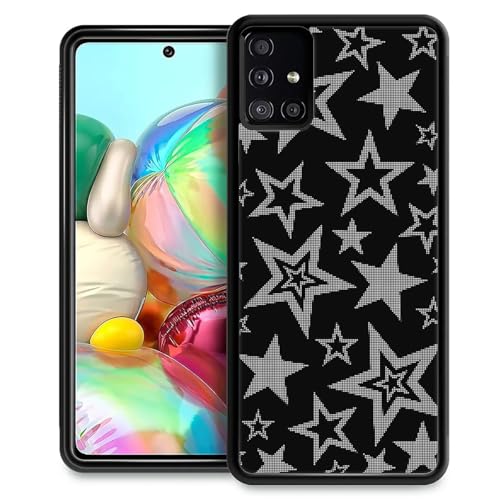 CARLOCA Compatible with Samsung Galaxy A51 Case, Black White Star Pattern for Girl Ultra Protection Shockproof Soft Silicone TPU Non-Slip Back
