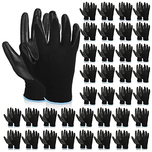 36 Pairs Safety Work Gloves Men Women PU Coated Working Gloves Black Seamless Grip Lightweight Warehouse for Worker Outdoor Gardening Construction Auto Mechanic Repairing Duty Work
