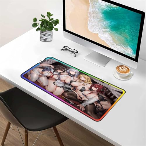 RGB Mouse Pad Sexy Anime Mousepad XXL LED Backlight Gaming Keyboard Large Gamer Pc Extended Mat Desk Sexy Butt Breasts Chest (24x12 inch)