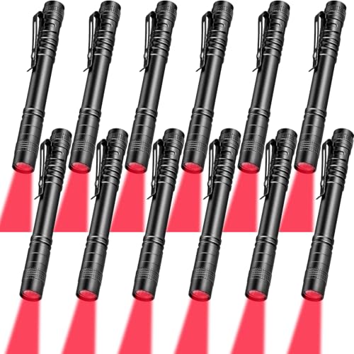 Tuanse 12 Pcs Red Light Flashlight Red LED Flashlight Pen Light Bright Torch for Night Astronomy Aviation Observation Turtle Safe Beach