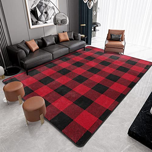 9CH Red Black Buffalo Plaid Rug 6' x 9', Christmas Area Rugs Non-Slip, Red Buffalo Check Floor Carpet Mat for Kitchen Living Room Bedroom