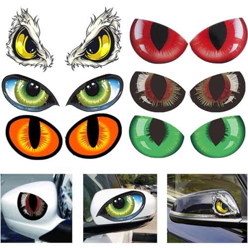 6 Pcs Reflective Car Sticker Decal, Reflective Motorcycle Helmet Sticker, Cat Eye Stickers, Helmet Reflective Decal, for Car Bumpers, Window, Laptop, Wall