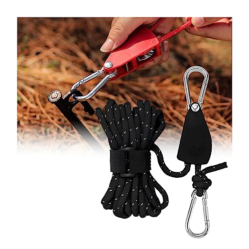 Portable Adjustable Fix Tent High Strength Fast Release Pulley Camping Rope, Camping Rope with Ratchet Pulley, Quick Setup Outdoor Guy Lines for Canopy, Kayak and Canoe (Large, Black)