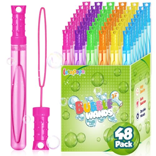 Bubble Wand, 48 Pcs Bubble Wands Bulk in 6 Colors, Bubble Party Favors for Kids, Summer Toys, Indoor Outdoor Activity, Themed Birthday, Wedding, for Girls & Boys