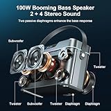 Karaoke Machine - 100W Super Bass Bluetooth Speaker with 2 Wireless Microphones, Portable PA System with LED Lights, Professional Loudspeaker, Supports TWS Pairing, and Bass/Treble/Echo Adjustment