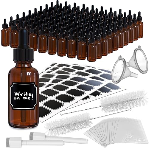 Nevlers 100 Pack of 1oz Amber Glass Dropper Bottle |Leakproof 30ml Mini Dropper Bottles for Travel |Multi-Use as Oil Bottles for Hair, Medicine Dropper, Eye Dropper Bottle, Tincture Bottles & More