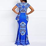 VERWIN African Dress Cap Sleeve Square Neck Floor-Length Geometric Mermaid Maxi Dress Long Dress XL Blue