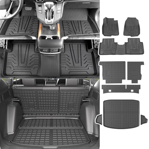 powoq Fuel Floor Mat Compatible with 2017-2022 Honda CRV Trunk Mat Floor Liner TPE Cargo Mat Replacement for 2017-2022 Honda CRV Accessories (Fit 17-22 Fuel Model, Trunk+Backrest+Floor Mat)