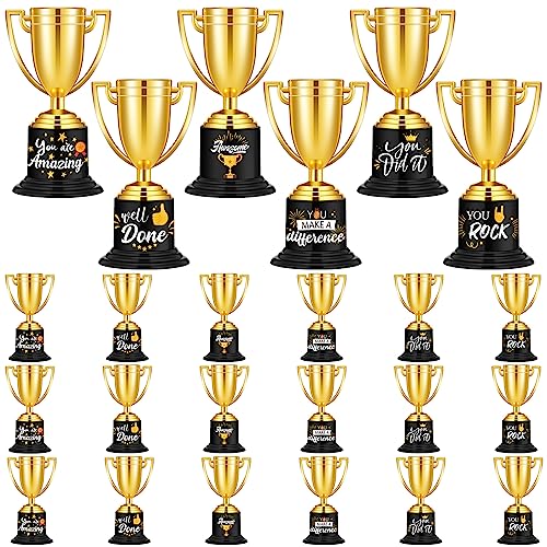 Fulmoon 24 Pack Award Trophies Plastic Gold Trophy Awards and Trophies Kids Funny Gold Trophy for Kids Adults Employee Graduation Teacher Party Competitions Props Rewards Prizes(Cup)