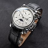 Sugess Seagull ST1908 40mm White Moon Phase Date Chronograph Sapphire Silver 1963 BNIB