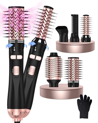 Rotating Hair Dryer Brush, 5 in 1 Blow Dryer Brush Spinning Curling Brush with 2 Rotating Brushes (1.5" & 2"), 3 Temps Bowout Brush Hot Air Brush Styler Volumizer for Hair Dry/Straighten/Curl/Smooth