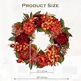 24" Artificial Fall Wreath for Front Door Autumn Flower Wreath with Peony and Zinnias Fall Decorations for Home Halloween Farmhouse Wall Mantel Décor