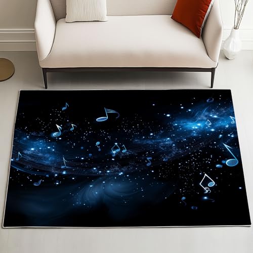 Xuxangti Starry Sky Music Theme Rug 4x6 Home Decor, Musical Note Area Rug for Bedroom, Music Lover Carpet Low Pile, Non Slip Throw Rug, Soft Washable Rug for Living Room, Playroom