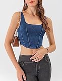 Yvipette Women’s Slim Cropped Denim Vest Stretchy Scoop Neck Pullover Jean Sports Bra Tank Top(0015-DarkBlue-M)