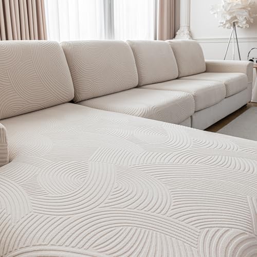 QIANMEW Sofa Covers Washable,Stretch Couch Cushion Covers L Shape Sectional Sofa Slipcovers for 2 Cushion Couch Sofa Pet Friendly Furniture Protector (2 Seaters+1 Chaise,Ivory)