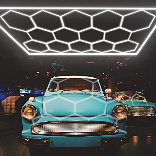 LZHOME LED Hexagon Garage Light - Super Bright 900W 108000LM Car Detailing Shop LED Ceiling Lights Hexagon Lighting System for Home Gym Garage Workshop Basement Warehouse