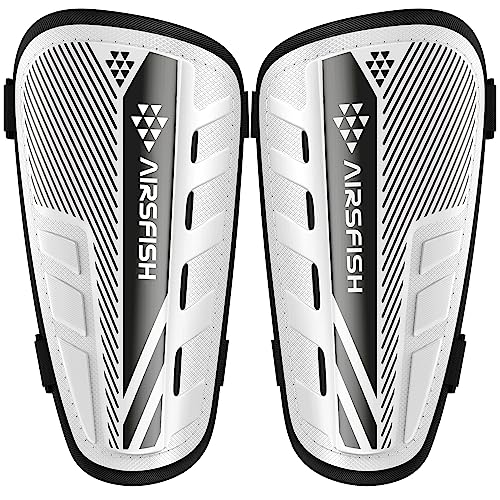 Upgraded Soccer Shin Guards Kids Youth, CE Certified AirsFish Shin Pads Protection Gear for 2-18 Years Old Boys Girls Teenagers EVA High Impact Resistant Breathable Comfortable 1 Pair White+Black XS