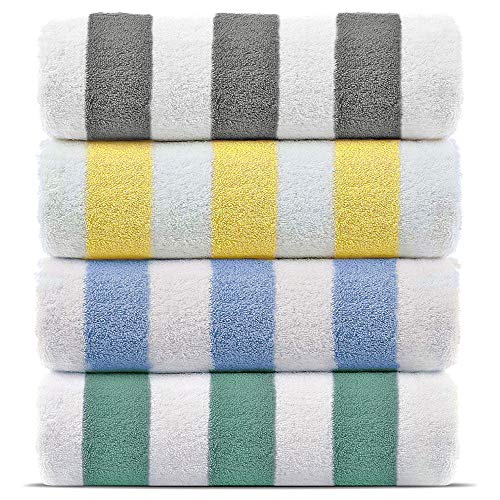 Chakir Turkish Linens Premium Quality 100% Cotton Turkish Cabana Thick Stripe Pool Beach Towels 4-Pack (Multicolor, 30x60 Inch)