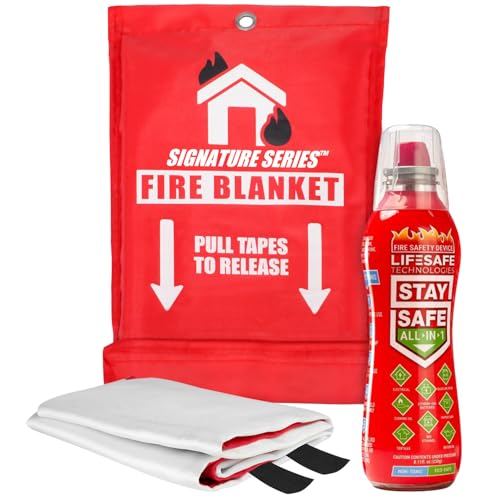 LifeSafe StaySafe All-in-1 Portable Fire Extinguisher with Signature Series Fire Blanket | Compact Emergency Fire Spray, Flame Suppression Fiberglass, Non-Toxic, Eco-Friendly, for Home Safety