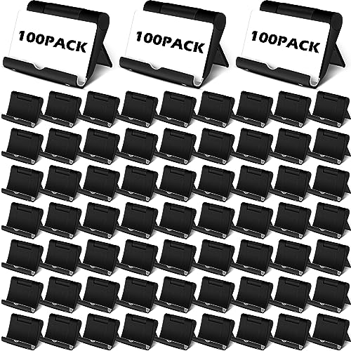 100 Pieces Business Card Holder Display Bulk Black Plastic Stand Name Holder Stand Organizer for Desk Office Supplies, Fits 50 Cards