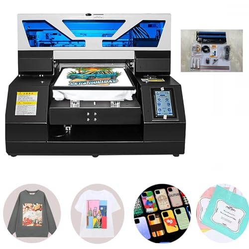 DTG Printer A3 L1800 UV DTG Printer T-Shirt Machine Higher Resolution 2880 x1440dpi UV Flatbed Printer with Vacuum Platform and Bottle Holder for T-Shirt Printing Glass Cups Acrylic Leather Stickers