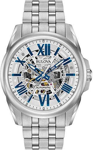 Bulova Men's Classic Sutton 3-Hand 21-Jewel Automatic Watch, 42 Hour Power Reserve, Skeleton Dial, Luminous Hands, 100M Water Resistant, 43mm