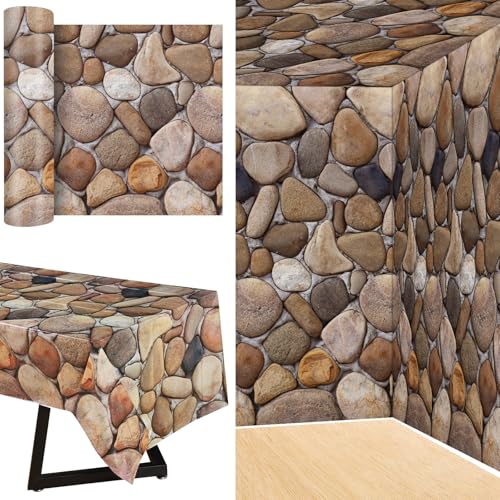 Tegeme 100 Ft Cobblestone Tablecloth Roll Castle Backdrop for Wall Disposable Plastic Stone Pattern Table Covers for Medieval Party Supplies VBS Vacation Bible School Decor