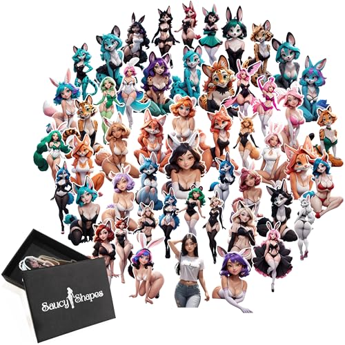 Furry Stickers 50 PCS – 3.5-Inch | Cute Anime Furry Girls in NSFW, Hentaii, Lewd, & Punk Themes | Decals for Car Mirrors, Laptop, & Water Bottles | Waterproof Vinyl Stickers | Black Gift Box