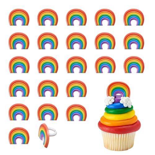 DecoPac Rainbow Cupcake Toppers, 24 Multi-Color Cake Decorations, Food Safe Cupcake Rings - 24 Pack