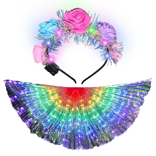 Myohyinwon Girls Light Up Led Butterflies Wings Belly Dance Princess Dress Costumes for Girls for Christmas Halloween Party (Multi-color)
