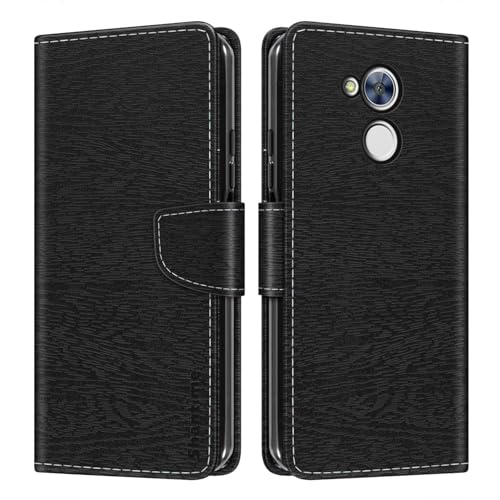 Shantime Leather Wallet Case Compatible with Huawei Honor 6A, Colorful Flip Cover with Card Holders Magnetic Closure Full Protection Shell(Black)