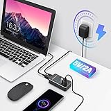 USB 3.0 Hub RSHTECH 4 Port Powered USB 3.0/USB C Hub Upgraded Version with 2-in-1 3.3ft USB Cable,5V Power Adapter and Individual Switches, Portable Aluminum USB Splitter for Laptop and PC, RSH-ST04