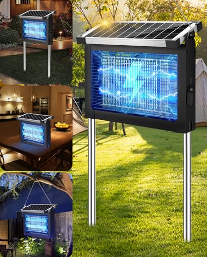 Solar Bug Zapper Outdoor, PhatroyYee Mosquito Zapper 4500V, Waterproof Portable Fly Zapper, Rechargeable Electric Mosquito Killer, Cordless Fly Insect Mosquitos Trap for Patio Yard Home Garden Camping