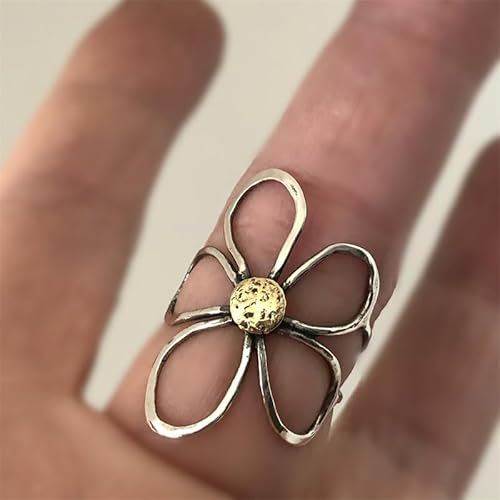 Vintage Daisy Flower 925 Sterling Silver Adjustable Open Ring for Women s Hypoallergenic Expandable Wedding Statement Finger Rings