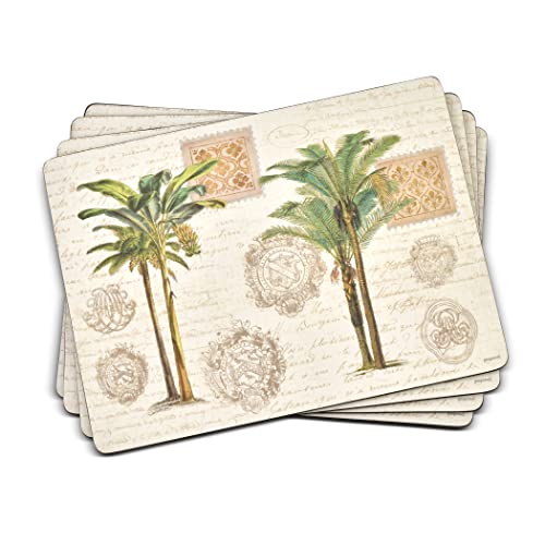 Pimpernel Vintage Palm Study Placemats Set of 4 Cork-Backed Table Mats Featuring Tropical Botanical Artwork for Dining Table Protection & Stylish Kitchen Décor - Heat & Stain Resistant
