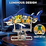 INSOON Mechanical Shark Building Set with LED Light, 687 PCS Movable Ocean Animal with Display Stand, Sea Fish Building Block Toy, Home Decor Gift for Adults Teens Kids Boys Ages 12+