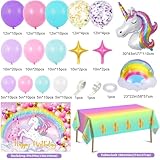 Winrayk 144Pcs Purple Unicorn Party Decorations Birthday Supplies for Girls, Unicorn Balloon Arch Kit Backdrop Tablecloth Foil Balloon, Unicorn Themed Supplies Kid Rainbow Unicorn Birthday Decorations