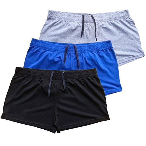Muscle Alive Mens Bodybuilding Shorts 3" Inseam Cotton Size M Black Blue and Gray 3 Packs