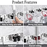 AceMining 5 Racks and 4 Hooks Mop and Broom Holder Wall Mount, Broom Organizer Storage Tool Racks Stainless Steel Heavy Duty Hooks Self Adhesive Solid Non-slip for Home Kitchen Garden Laundry Garage