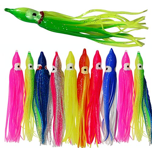 Fishing Lures Squid Skirts Octopus Lures Soft Plastic Trolling Skirt Lure Kit Saltwater Fishing Bait for Bass Trout 4.5inch 20pcs